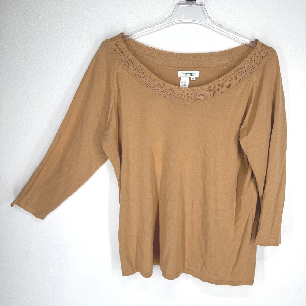 Coldwater Creek Silk Cotton Knit Top Camel Pointelle Plus 3X Capsule‎ Minimalist